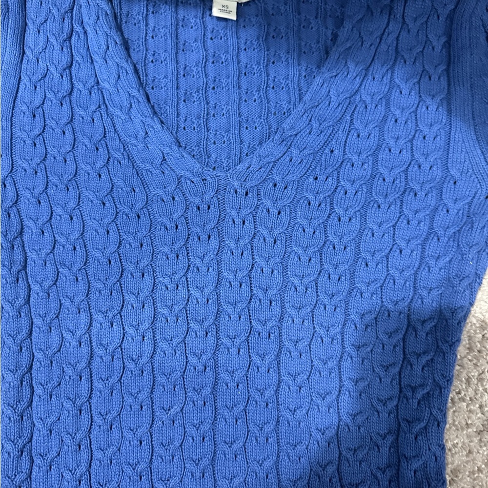 Banana Republic Blue V-Neck Cable Knit Sweater